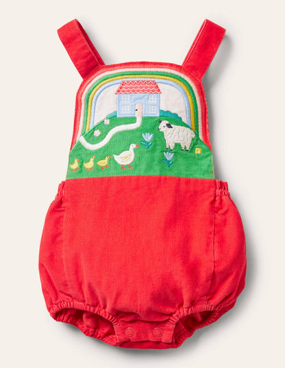 Appliqué Bib Romper-Strawberry Tart Scene