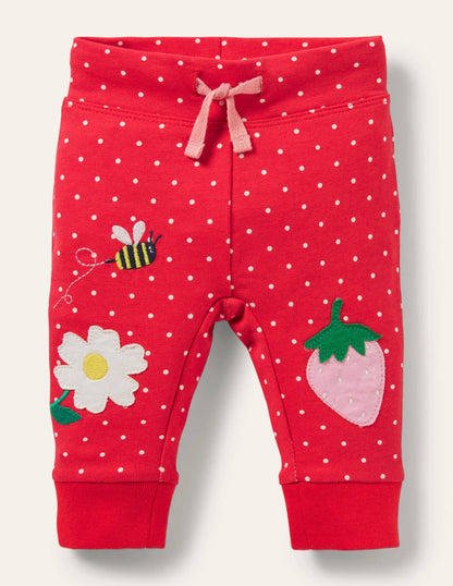 Appliqué Jersey Pants-Strawberry Tart Pin Spot