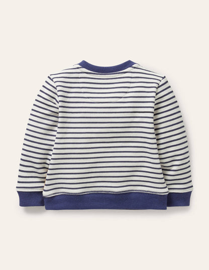 Appliqué Sweatshirt-Ivory/Starboard Blue Cows