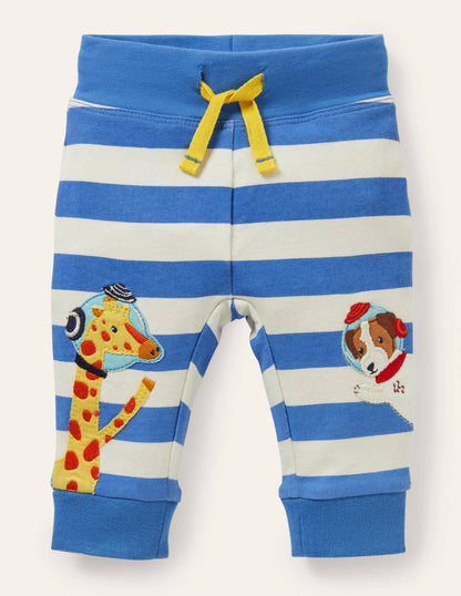 Appliqué Jersey Bottoms-Blue/Ivory Space Animals