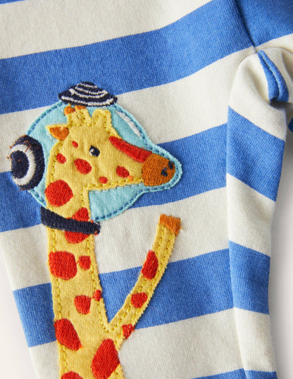 Appliqué Jersey Bottoms-Blue/Ivory Space Animals