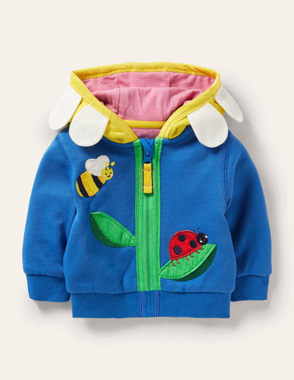 Appliqué Hoodie-Blue Flower