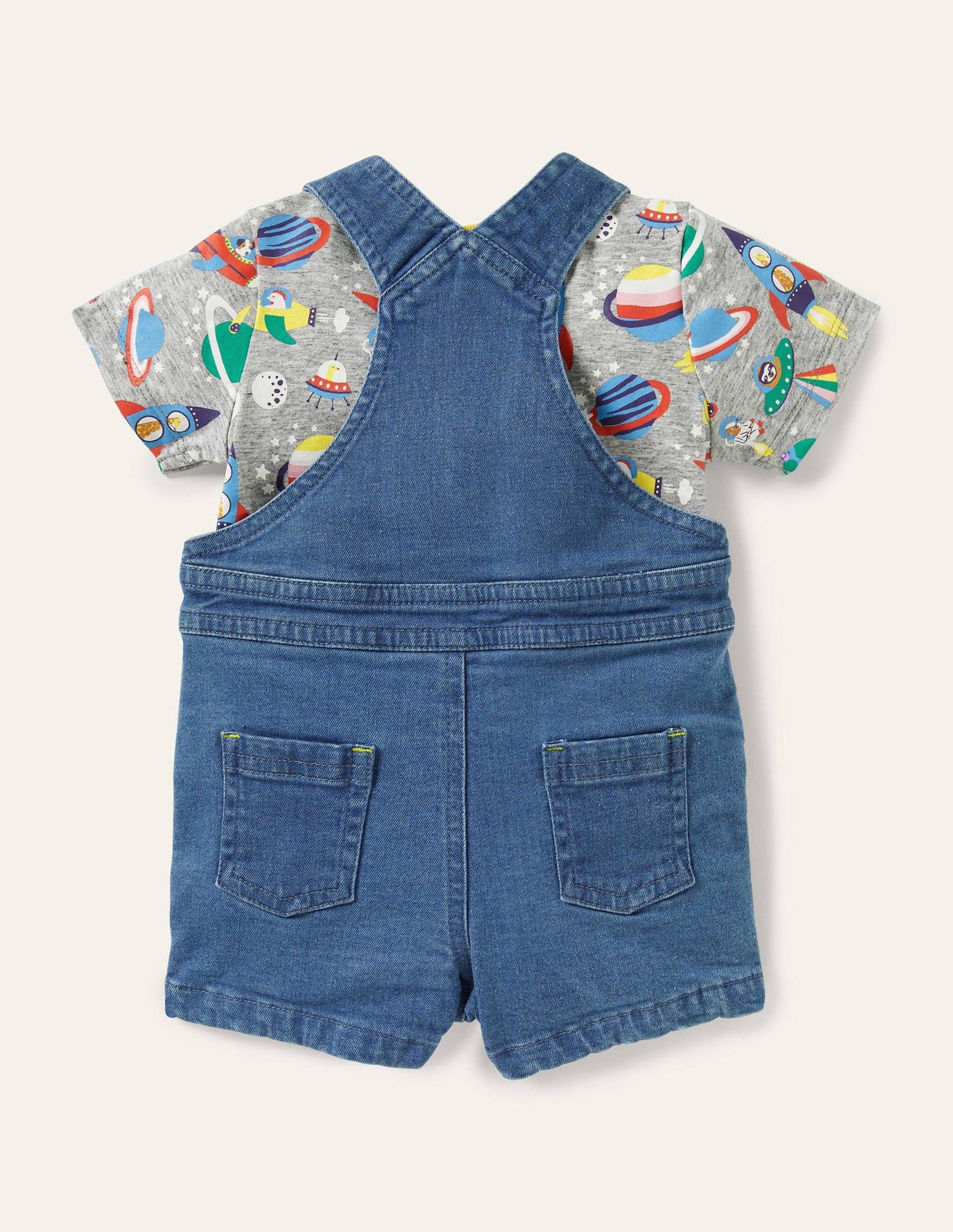 Appliqué Overalls Set-Mid Chambray Space