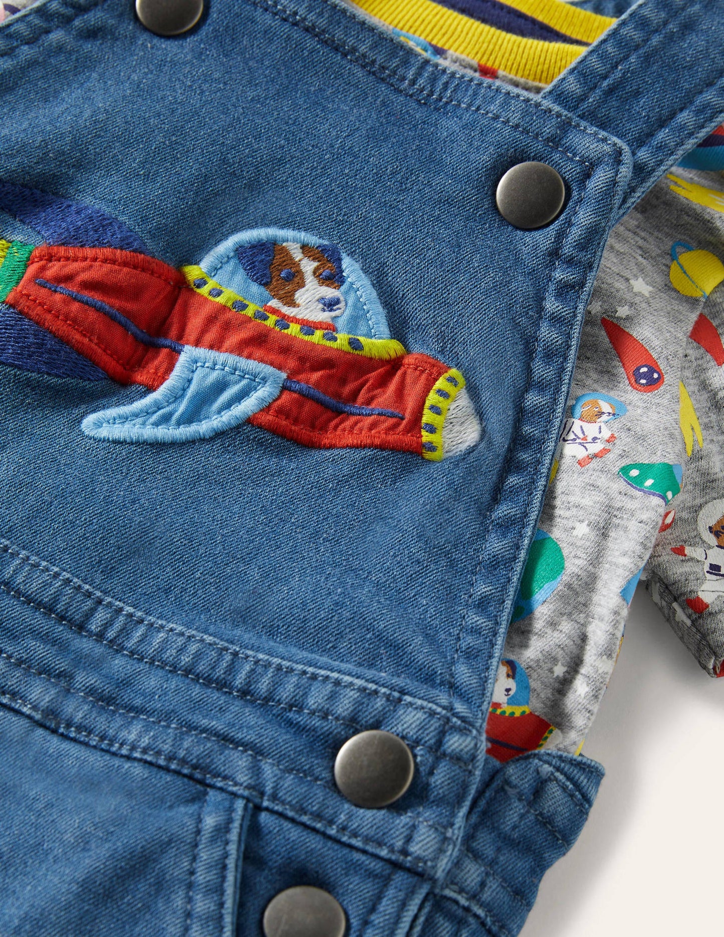 Appliqué Overalls Set-Mid Chambray Space