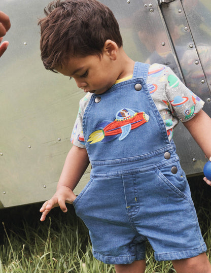 Appliqué Overalls Set-Mid Chambray Space