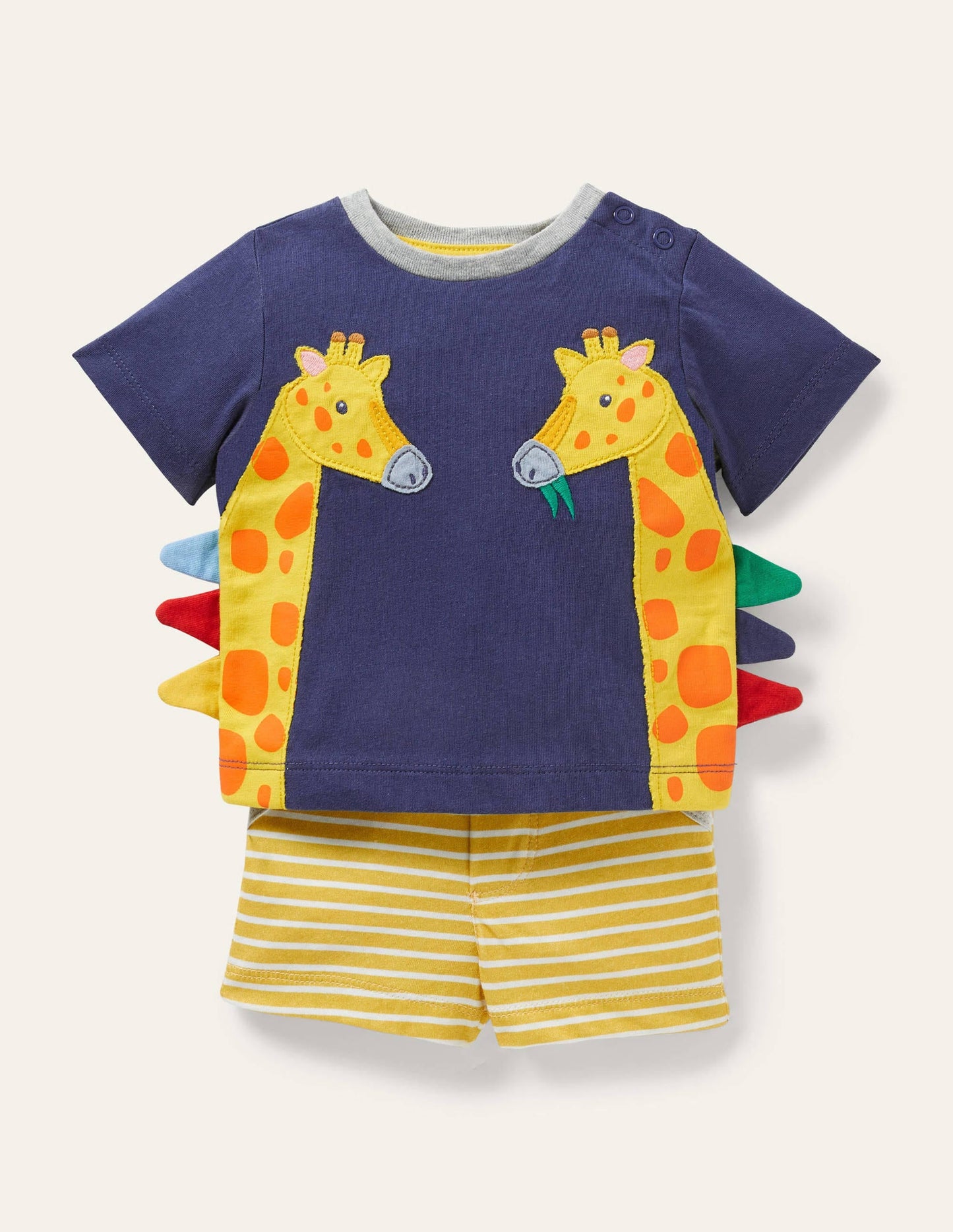 Appliqué T-shirt & Shorts Set-Starboard/Ivory Giraffe