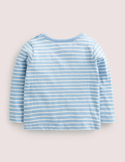 Appliqué Christmas T-shirt-Dusty Blue/Ivory Bunny