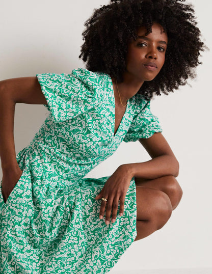 Back Detail Jersey Mini Dress-Emerald, Floret Bud