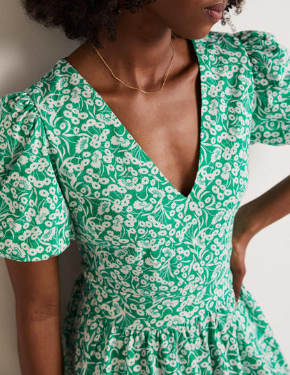 Back Detail Jersey Mini Dress-Emerald, Floret Bud