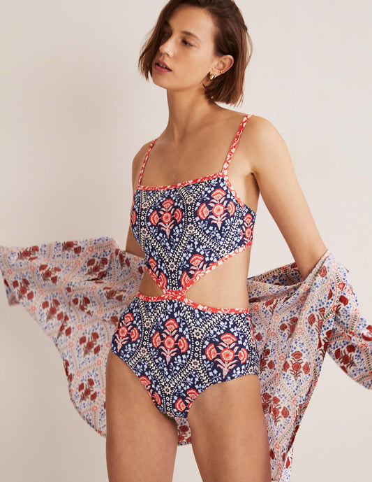 Alba Cut-out Detail Swimsuit-French Navy, Poppy Garden