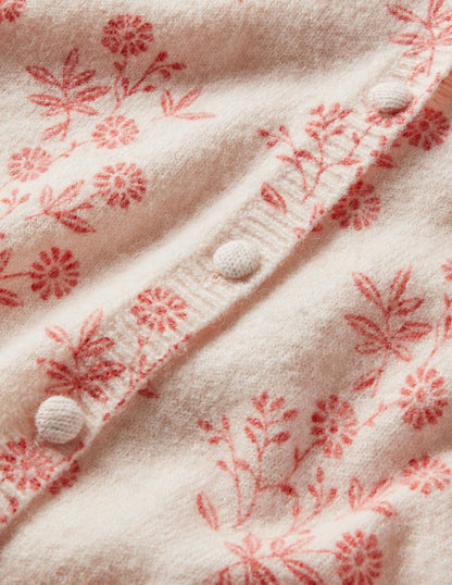 Anita Printed Fluffy Cardigan-Milkshake, Leafy Cluster