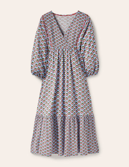 Anita Jersey Midi Dress-Dusty Blue, Oriental Bud