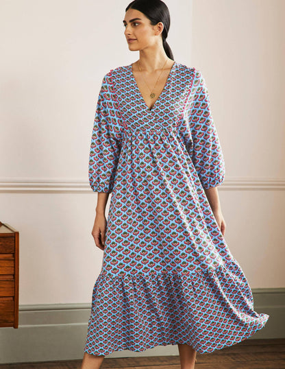 Anita Jersey Midi Dress-Dusty Blue, Oriental Bud