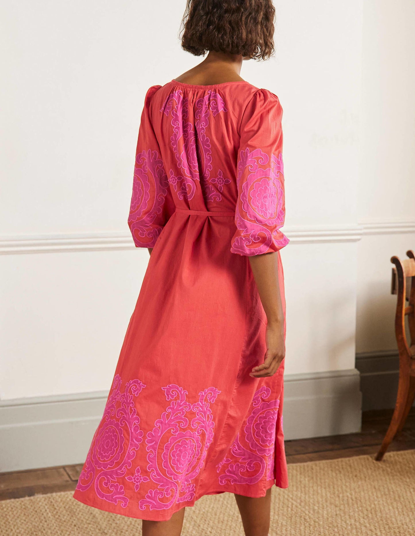 Applique Midi Dress-Bright Papaya