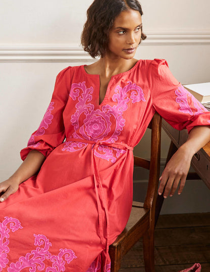 Applique Midi Dress-Bright Papaya