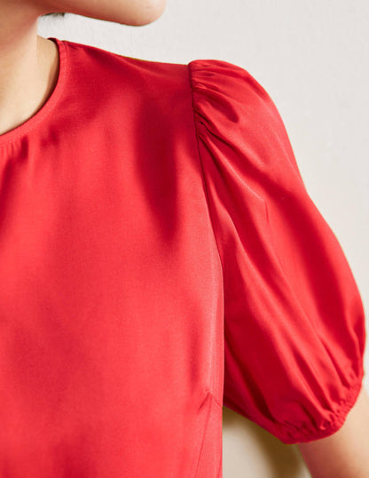 Adriana Puff Sleeve Top-Fire Red