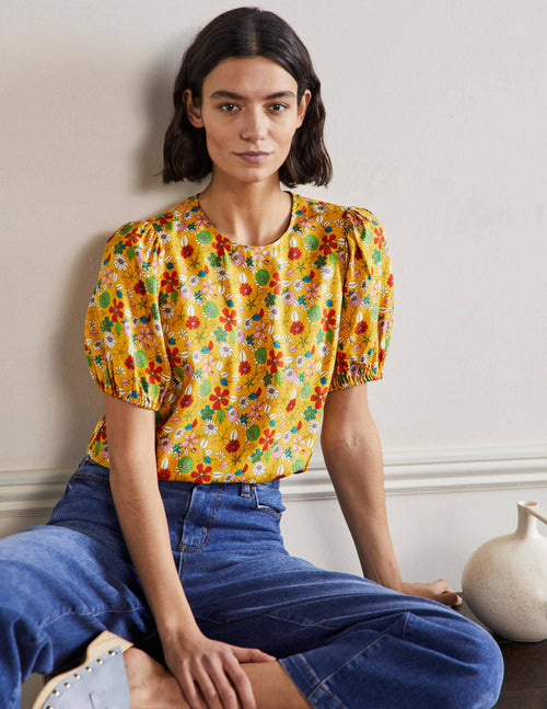 Adriana Puff Sleeve Top-Honeycomb, Ditsy Bloom