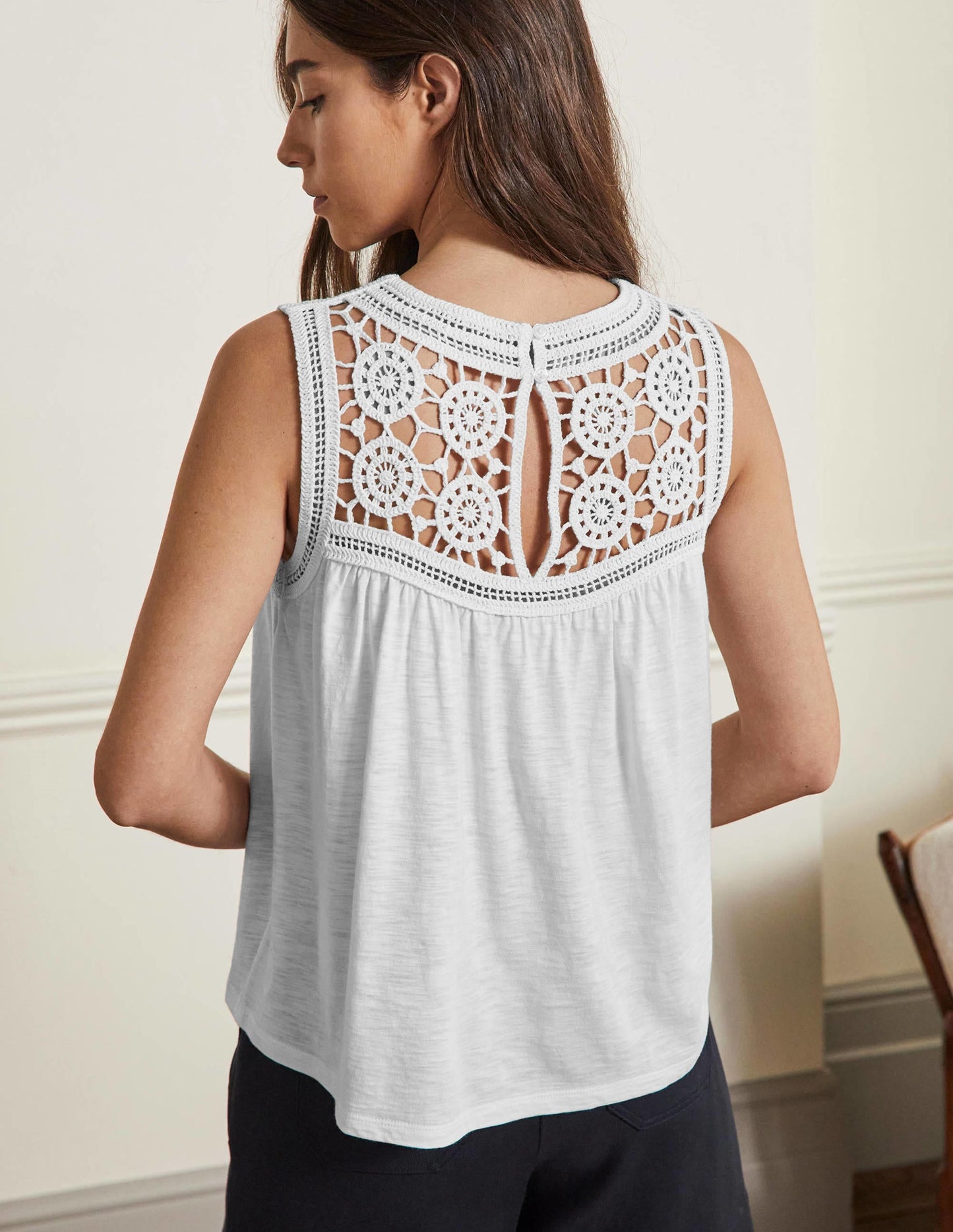 Anais Crochet Jersey Top-White