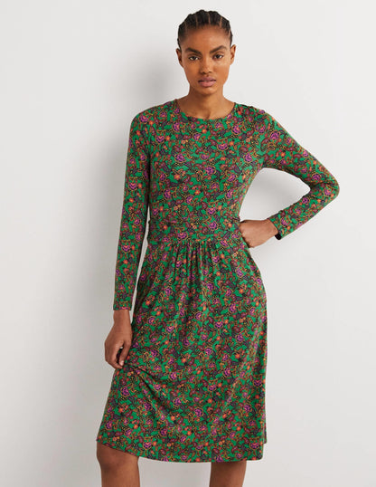 Abigail Jersey Dress-Highland Green, Exotic Floral