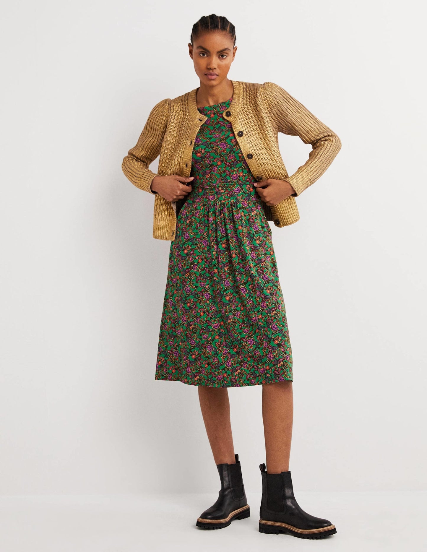 Abigail Jersey Dress-Highland Green, Exotic Floral