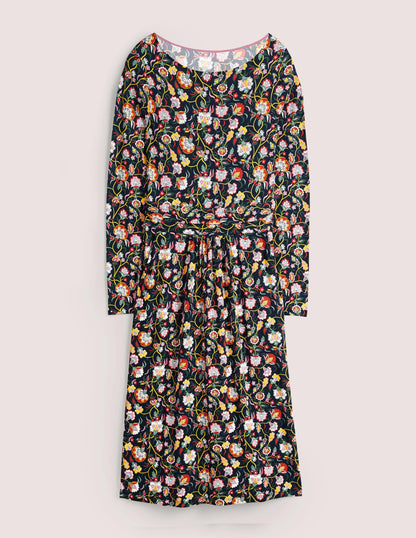Abigail Jersey Dress-French Navy, Opulent Floral