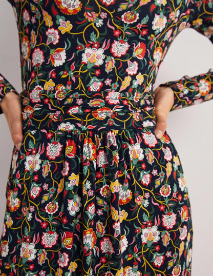 Abigail Jersey Dress-French Navy, Opulent Floral