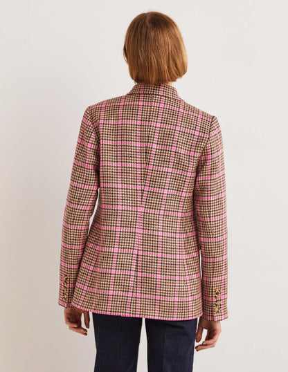 70s Tailored Blazer-Brown and Pink Check