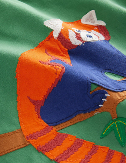 Appliqué Panda T-shirt-Green Panda