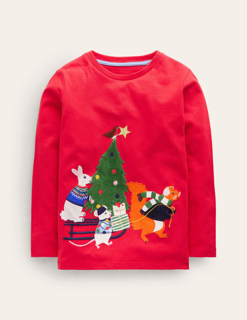 Animal Appliqué T-shirt-Rockabilly Red Festive Friends