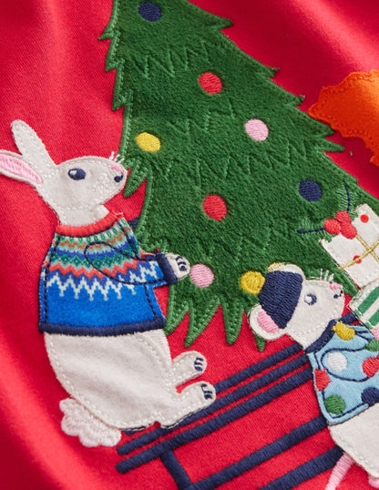 Animal Appliqué T-shirt-Rockabilly Red Festive Friends