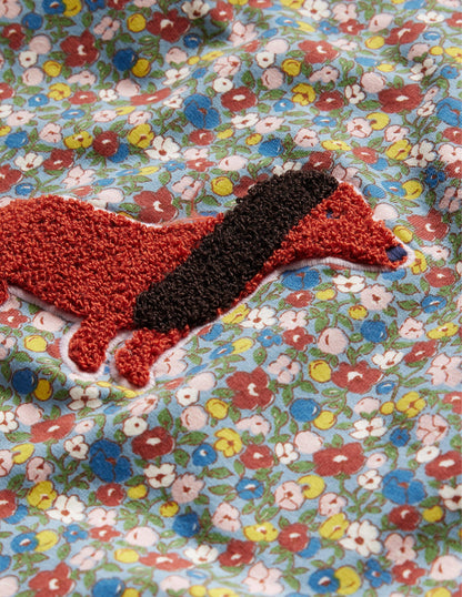 Appliqué Sweatshirt Dress-Pebble Blue Flower Dog