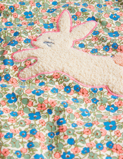 Appliqué Sweatshirt Dress-Floral Bunnies