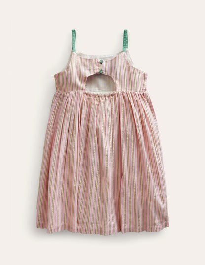 Back Detail Cut Out Dress-Lilac and Metallic Stripe