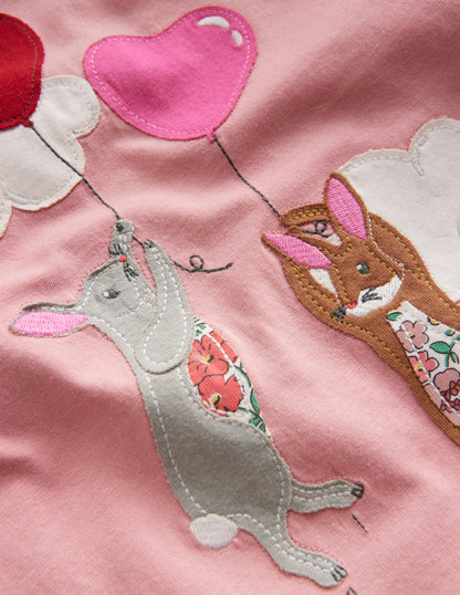 Appliqué Puff-Sleeve Top-Blush Pink Bunny