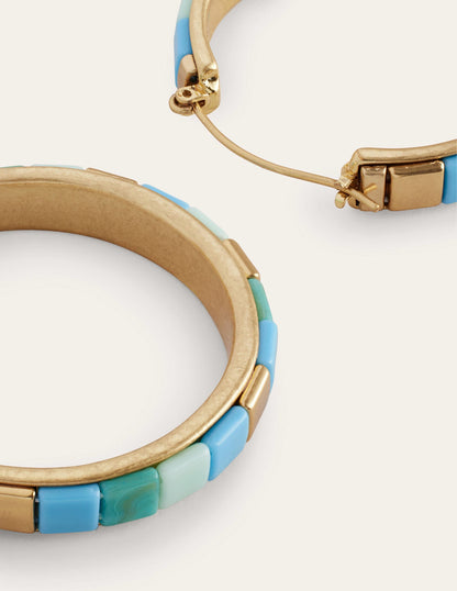 Beaded Hoop Earrings-Green