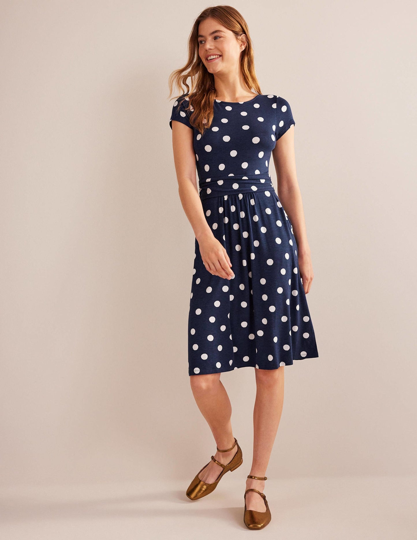 Amelie Jersey Dress-French Navy, Painterly Spot