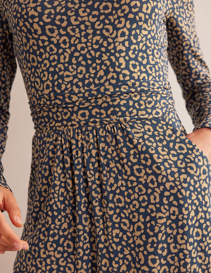 Abigail Jersey Dress-Camel, Animal Stamp
