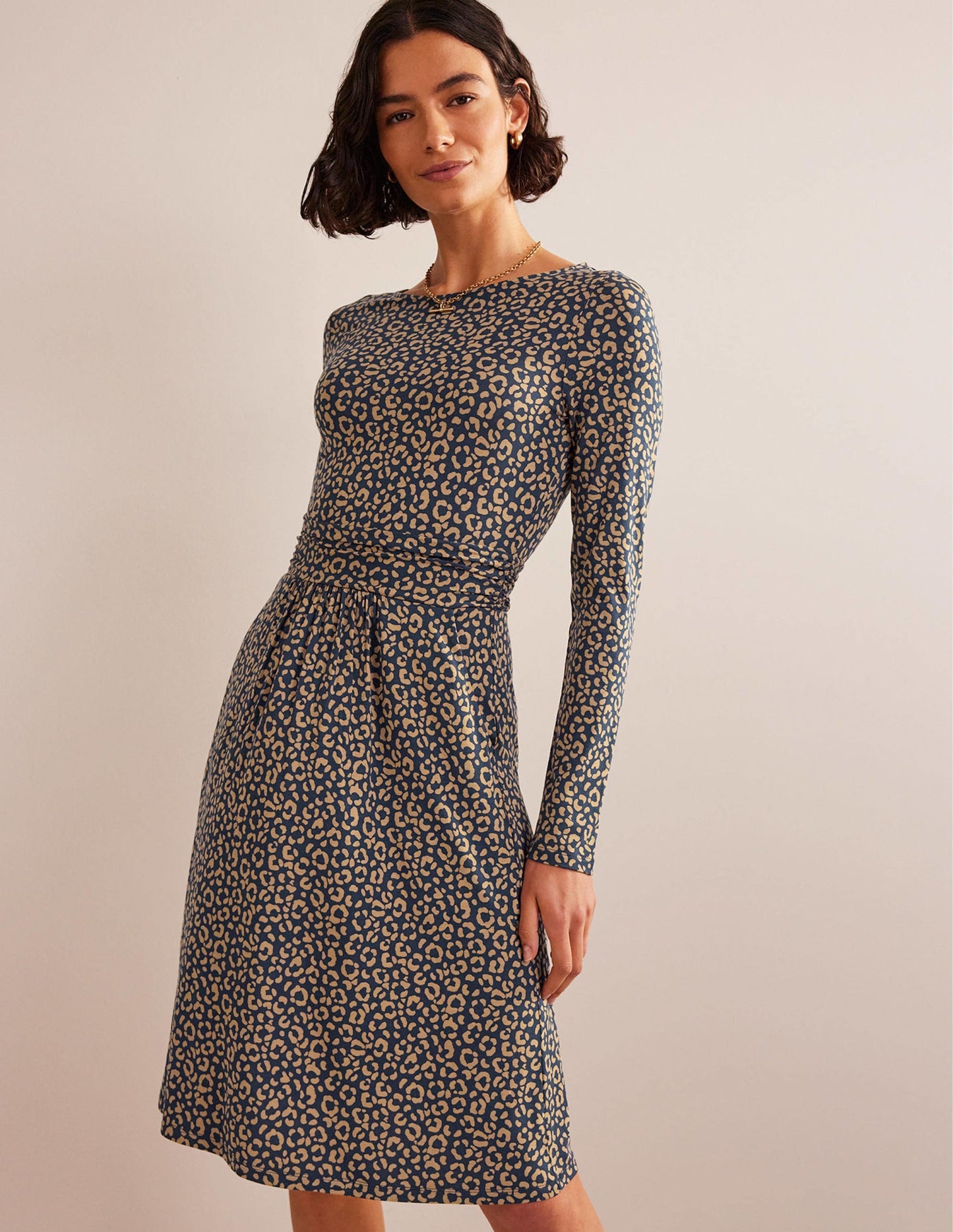 Abigail Jersey Dress-Camel, Animal Stamp
