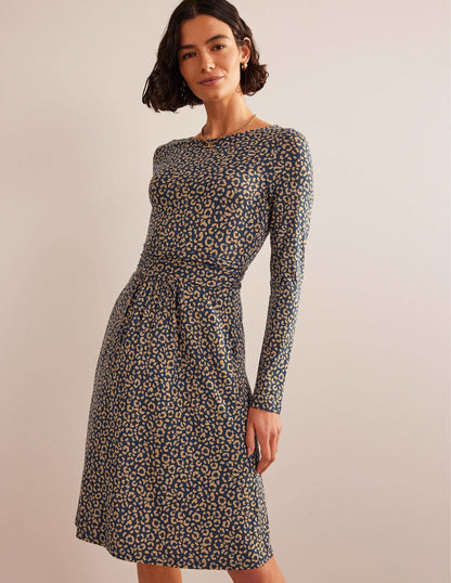 Abigail Jersey Dress-Camel, Animal Stamp
