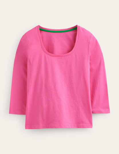 3/4 Sleeve Scoop Neck Top-Pink