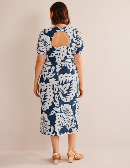 Back Detail Jersey Midi Dress-Sapphire, Oak Terrace