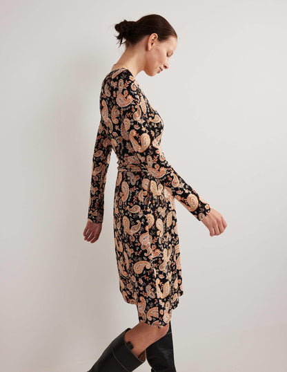 Abigail Jersey Dress-Black, Paisley Passion