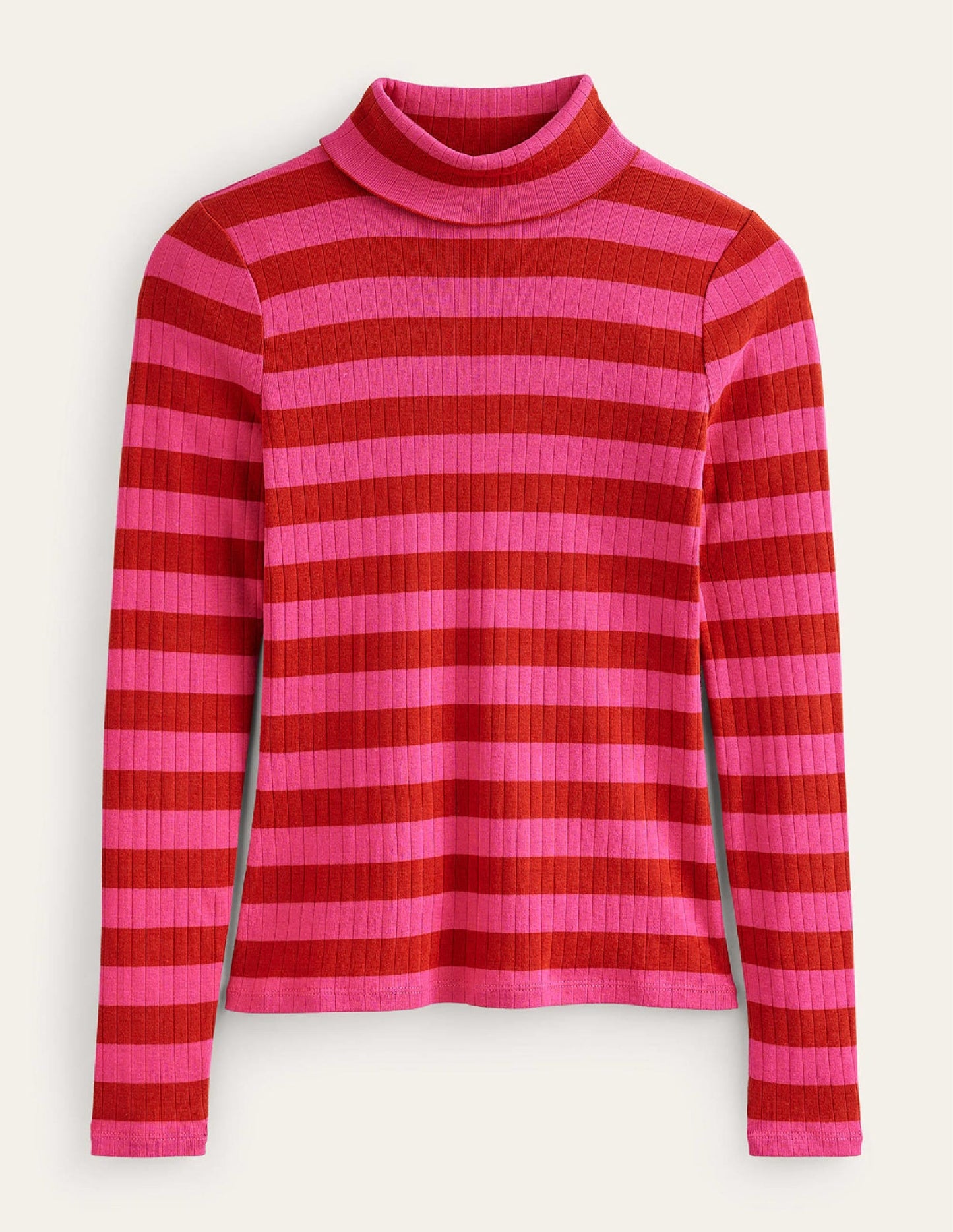 Anna Rib Roll Neck Top-Bright Rust, Vibrant Pink