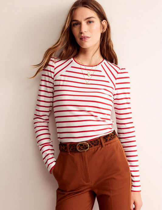 Arabella Stripe T-Shirt-Hot Pepper, Ivory