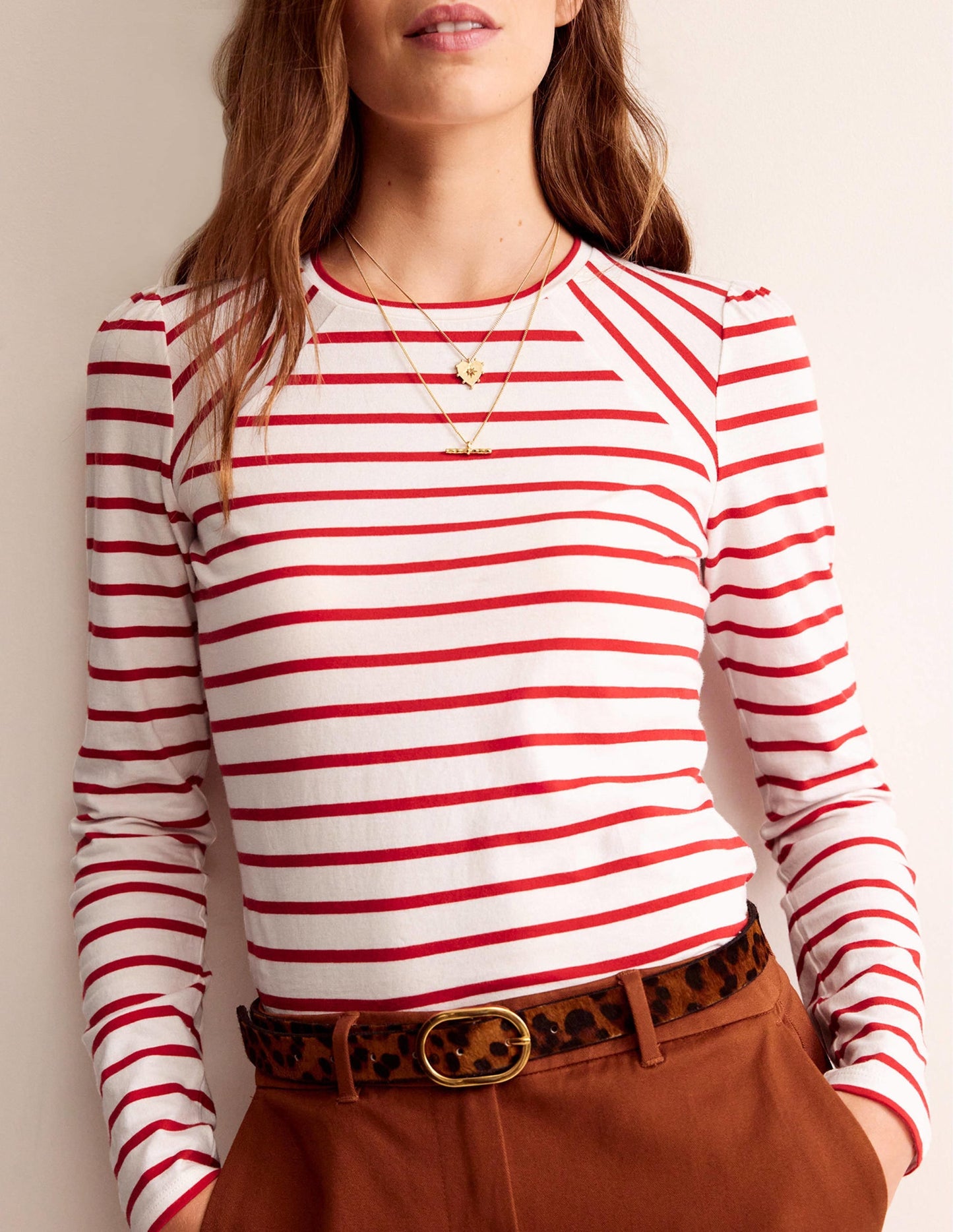 Arabella Stripe T-Shirt-Hot Pepper, Ivory