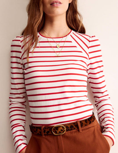 Arabella Stripe T-Shirt-Hot Pepper, Ivory
