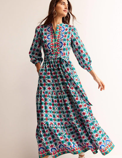 Alba Tiered Cotton Maxi Dress-Multi, Coastal Tile