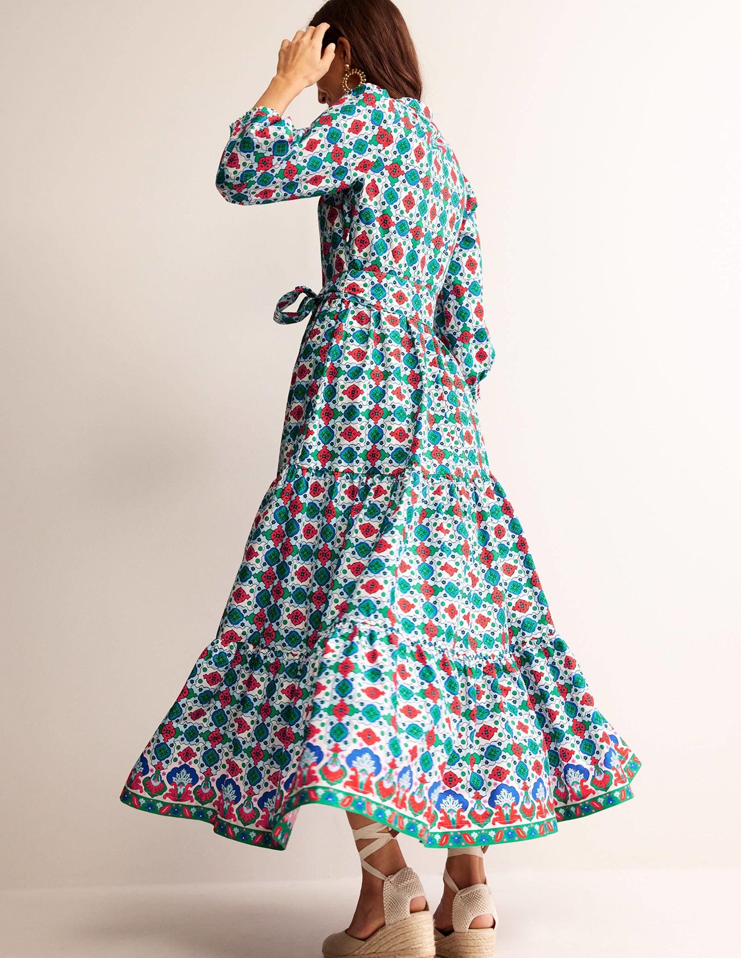 Alba Tiered Cotton Maxi Dress-Multi, Coastal Tile