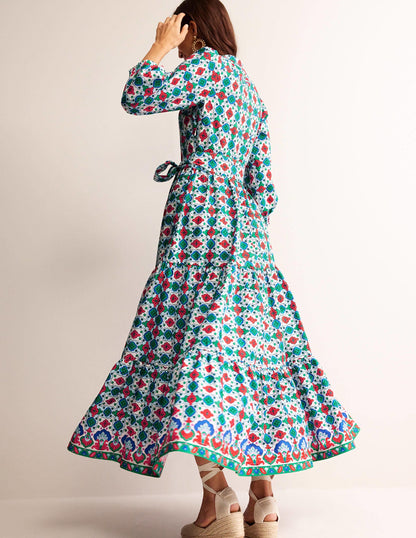 Alba Tiered Cotton Maxi Dress-Multi, Coastal Tile