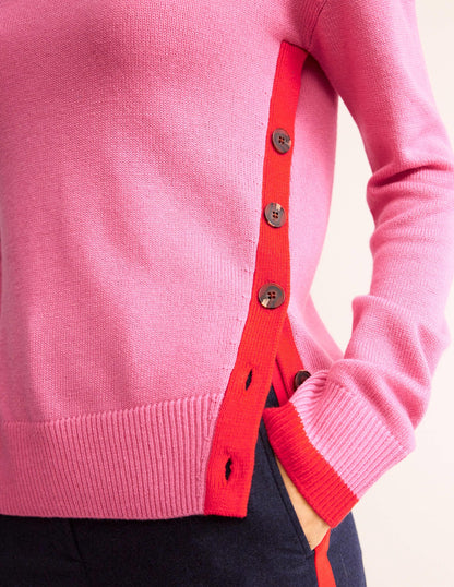 Alma Contrast Trim Sweater-Bright Pink, Post Box Red